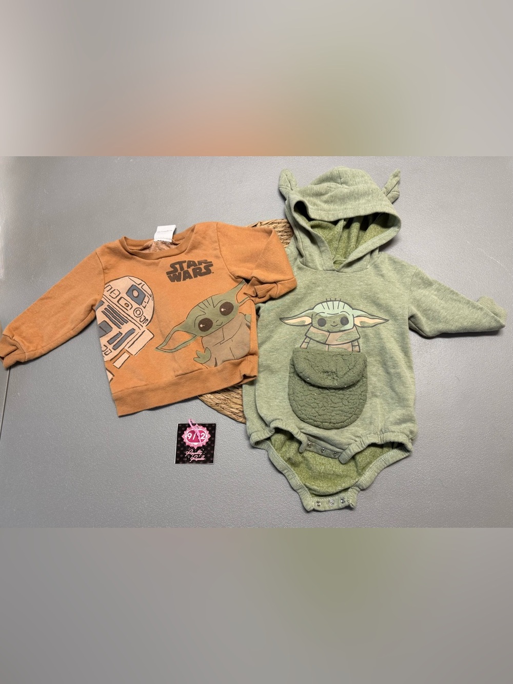Star Wars Green Hooded Baby Yoda Bodysuit and Orange R2-D2 Sweatshirt Set
